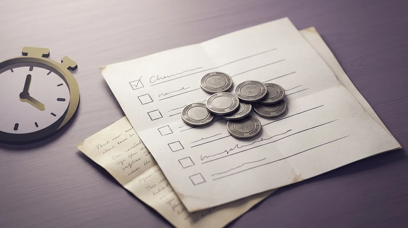 Editorial illustration of free spins and a terms checklist
